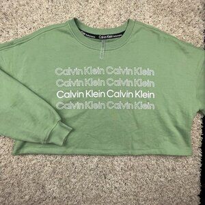 CALVIN KLEIN Performance CROPPED GREEN SWEATSHIRT Crop Top Long Sleeve Medium